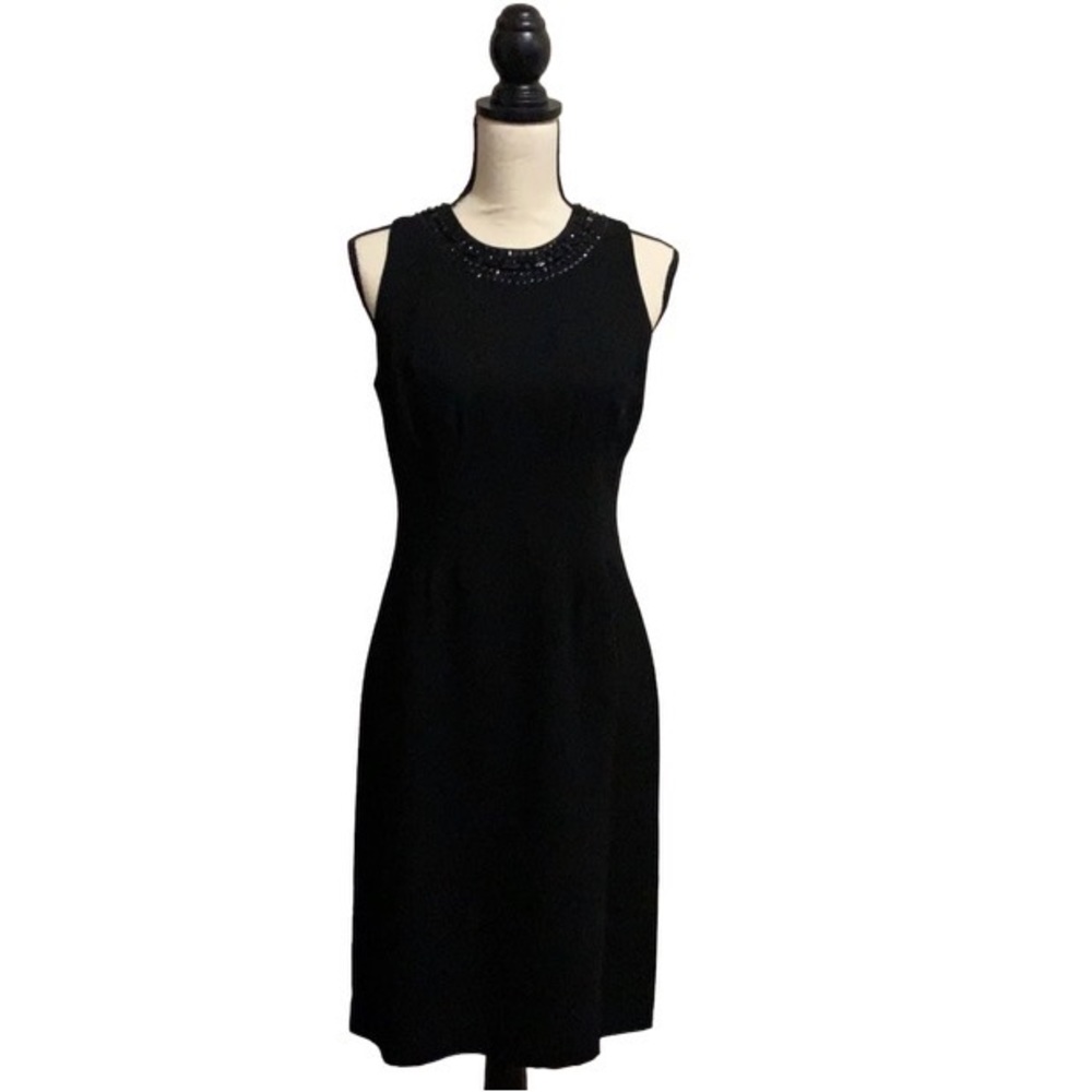 Talbots black crepe beaded neck sleeveless dress